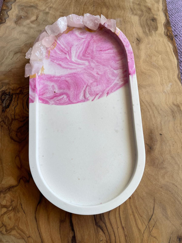 Bandeja decorativa oval com cristais rosa - Image 3